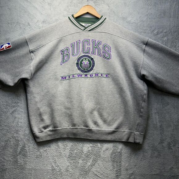 Vintage Milwaukee Bucks Sweatshirt Sz XL Gray Green NBA Basketball Crewneck 90s - Picture 14 of 14